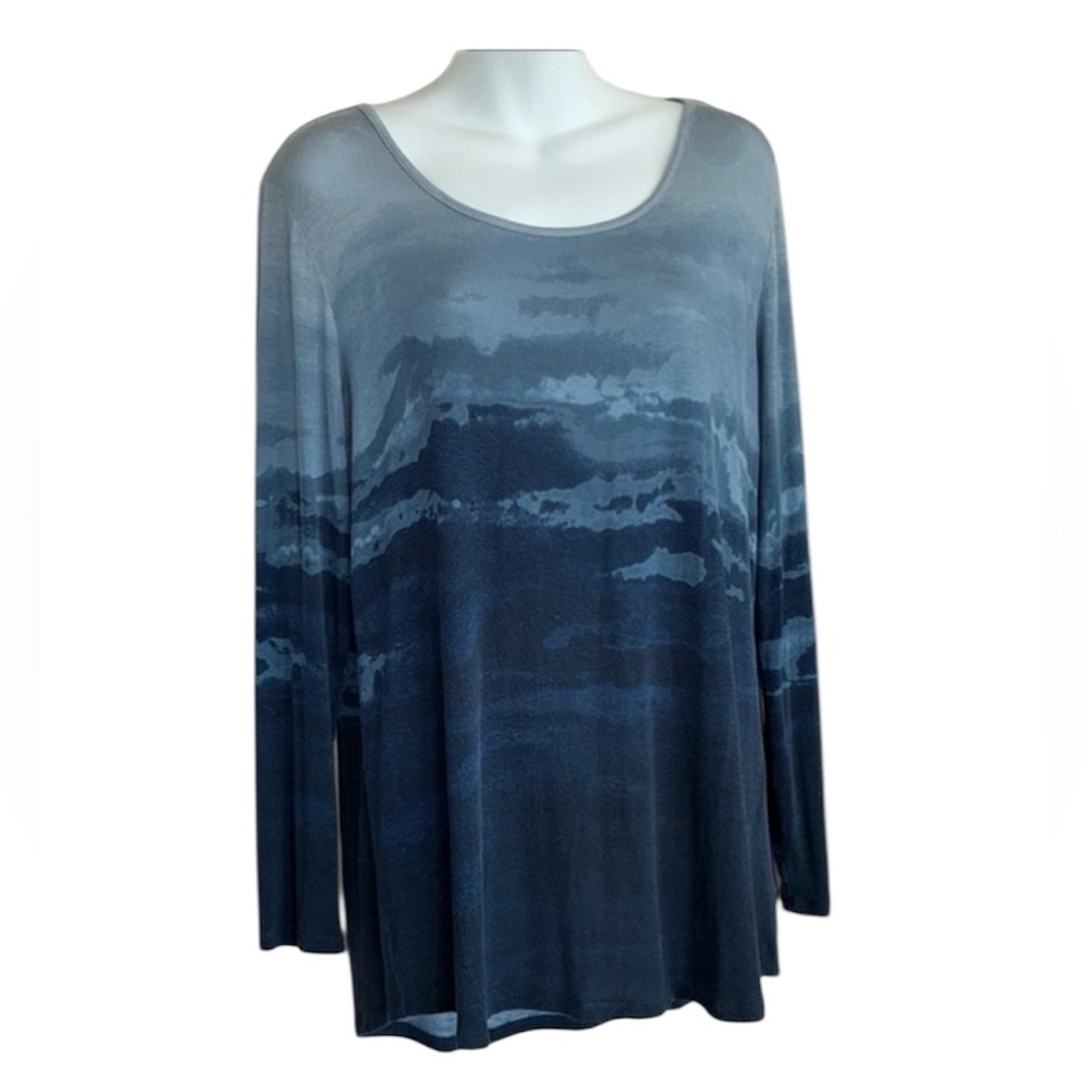 Lisa Rinna Collection top, Women M, blue tones in horizon theme, long sleeve euc